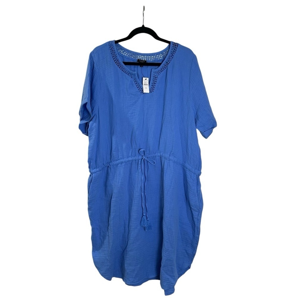Talbots Plus Petite 2XP Blue Cotton Airy Gauze Popover Shirtdress